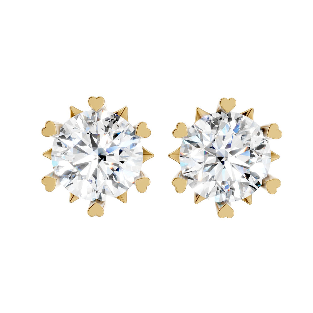 Heart-Prong Round Lab-Grown Diamond Stud Earrings