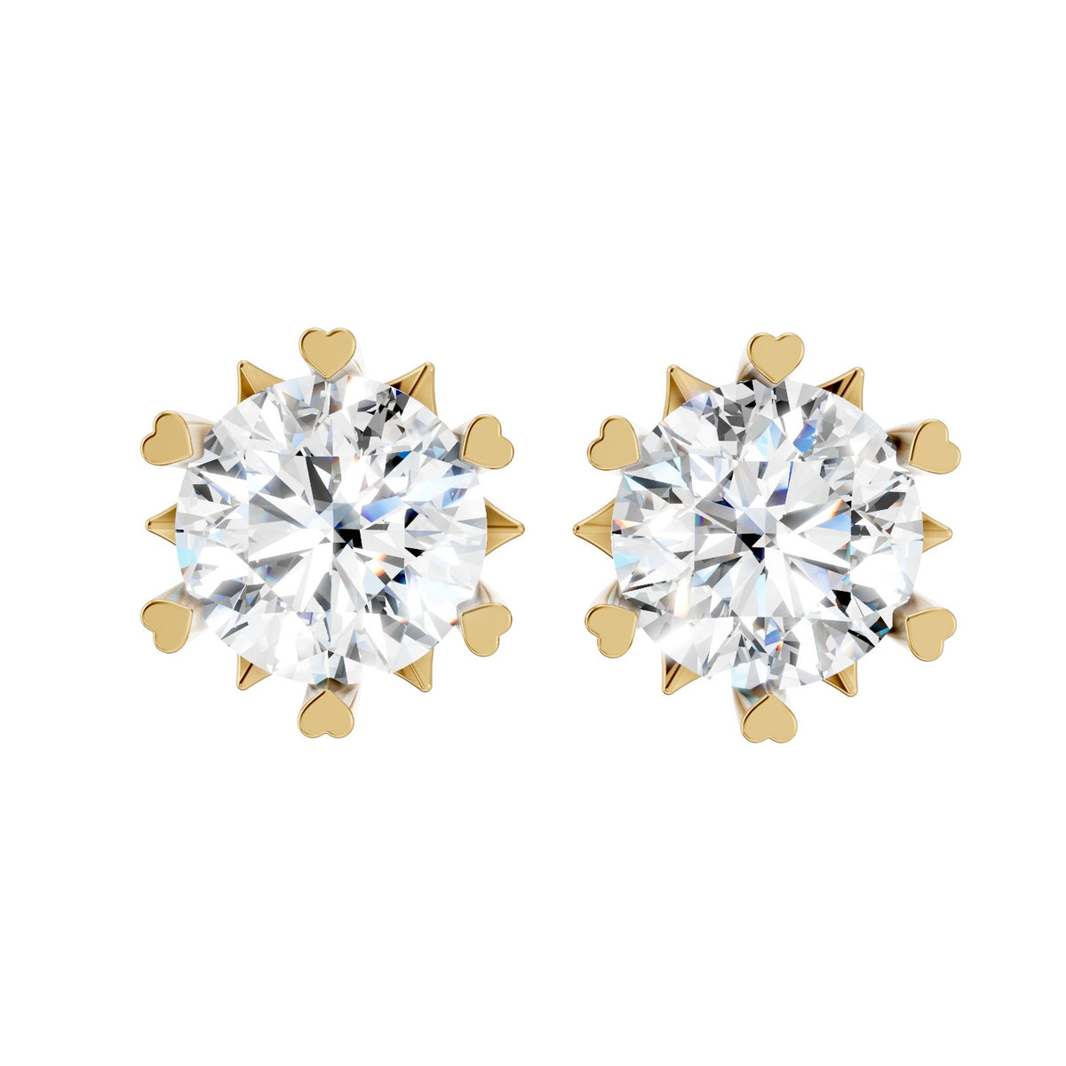 Heart-Prong Round Lab-Grown Diamond Stud Earrings