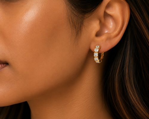 Asscher Cut Diamond Hoop Earrings