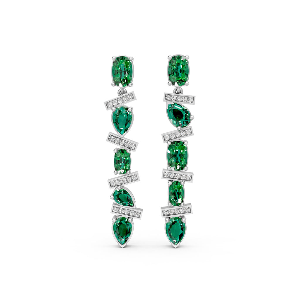 Marquise Cut Green Gemstone & Lab-Grown Diamond Drop Earrings