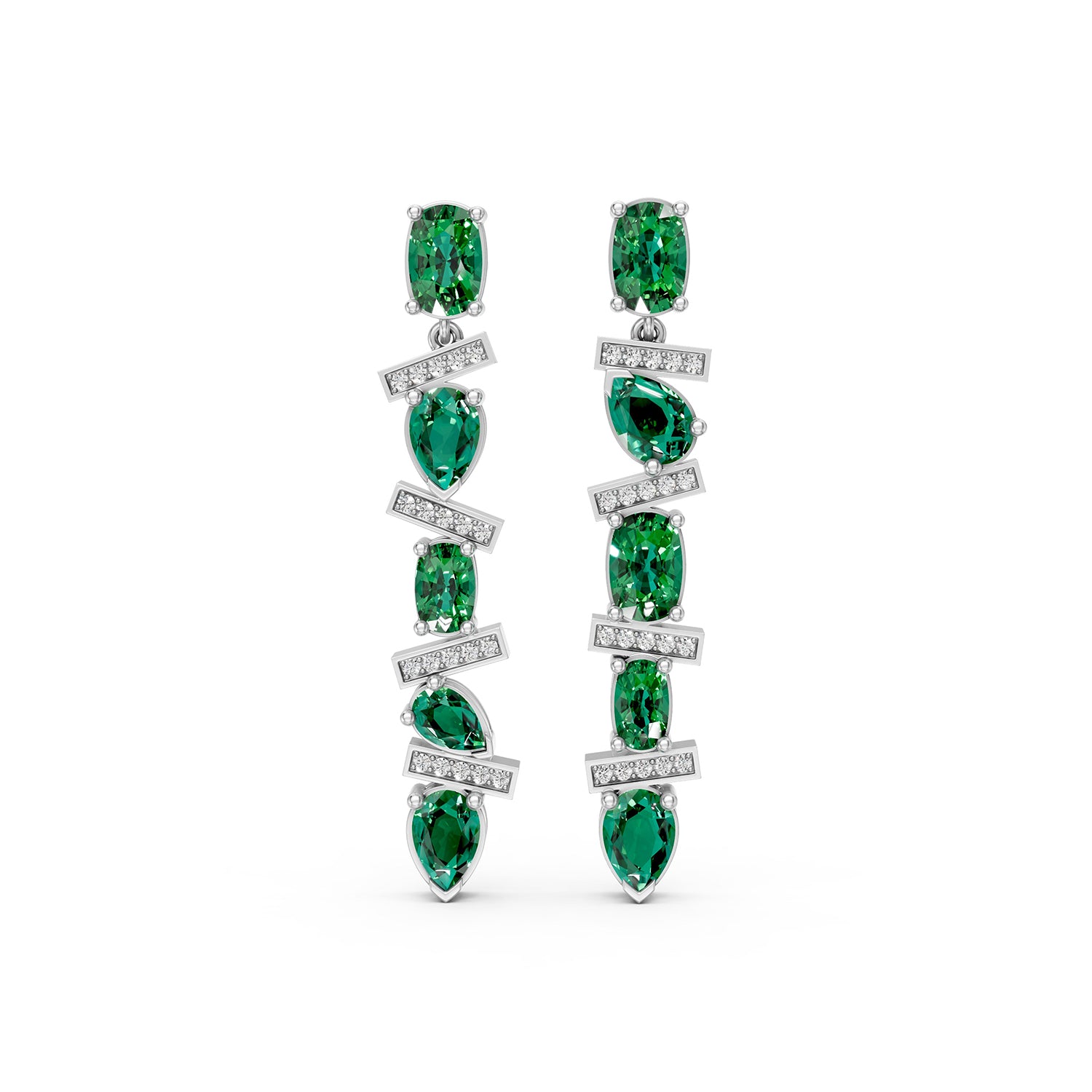 Marquise Cut Green Gemstone & Lab-Grown Diamond Drop Earrings