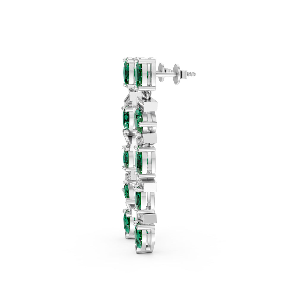 Marquise Cut Green Gemstone & Lab-Grown Diamond Drop Earrings