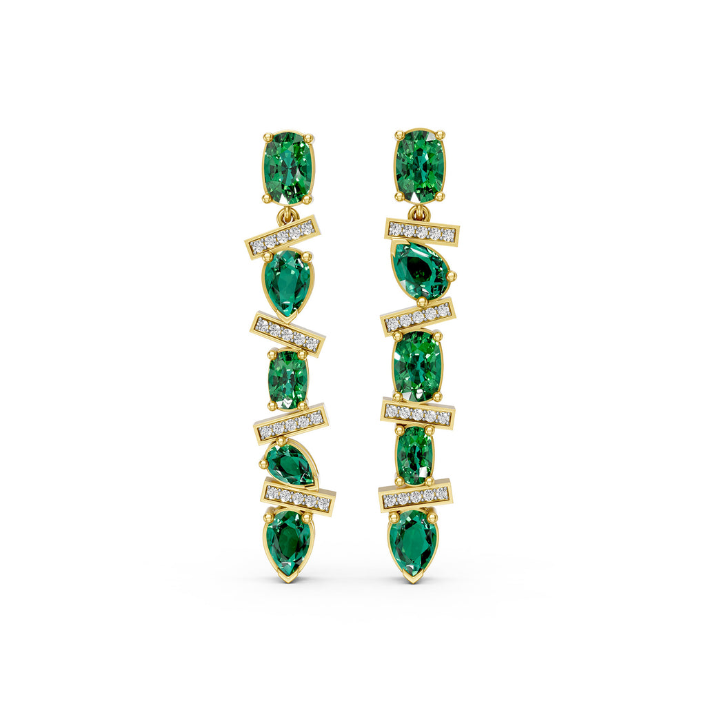 Marquise Cut Green Gemstone & Lab-Grown Diamond Drop Earrings