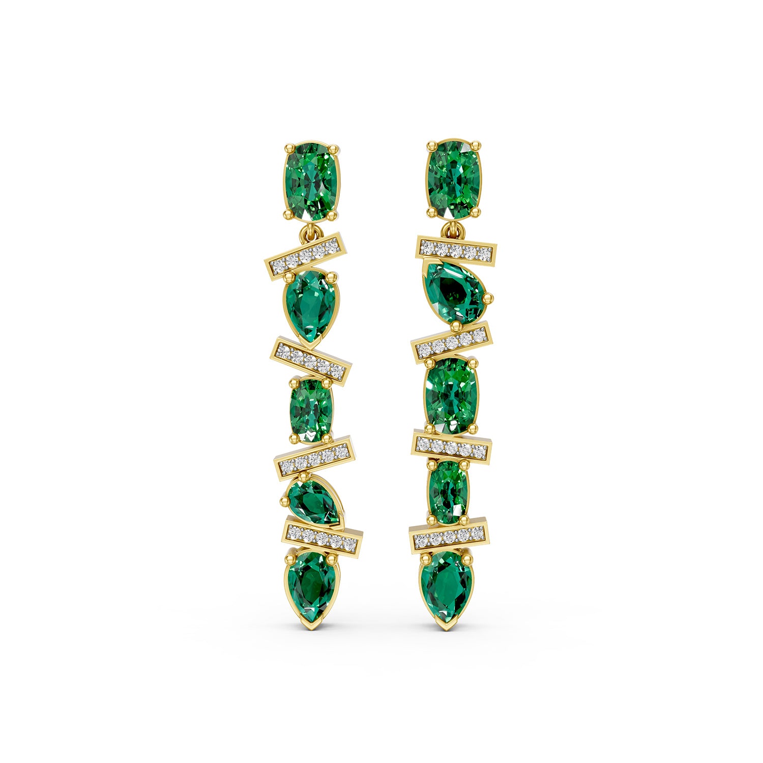 Marquise Cut Green Gemstone & Lab-Grown Diamond Drop Earrings