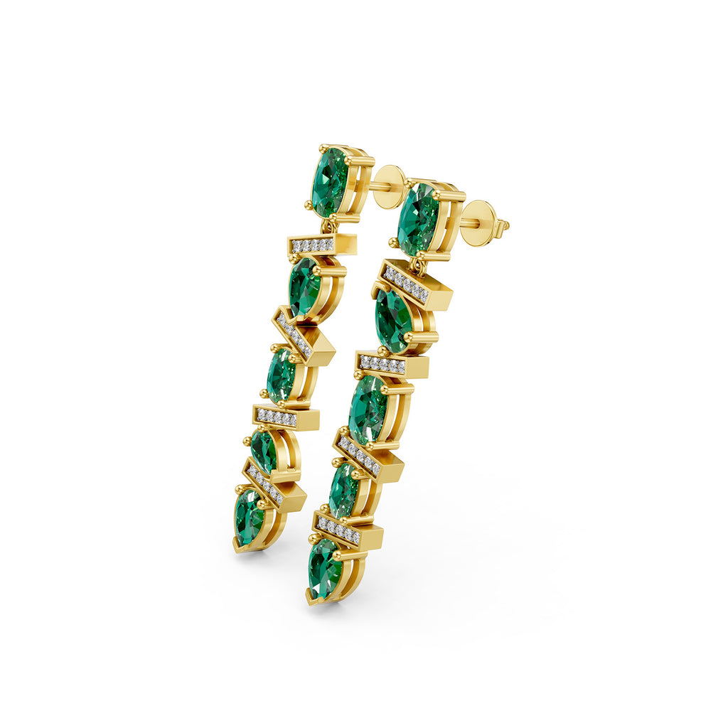 Marquise Cut Green Gemstone & Lab-Grown Diamond Drop Earrings