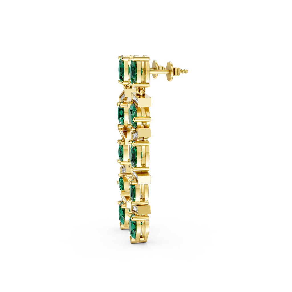 Marquise Cut Green Gemstone & Lab-Grown Diamond Drop Earrings