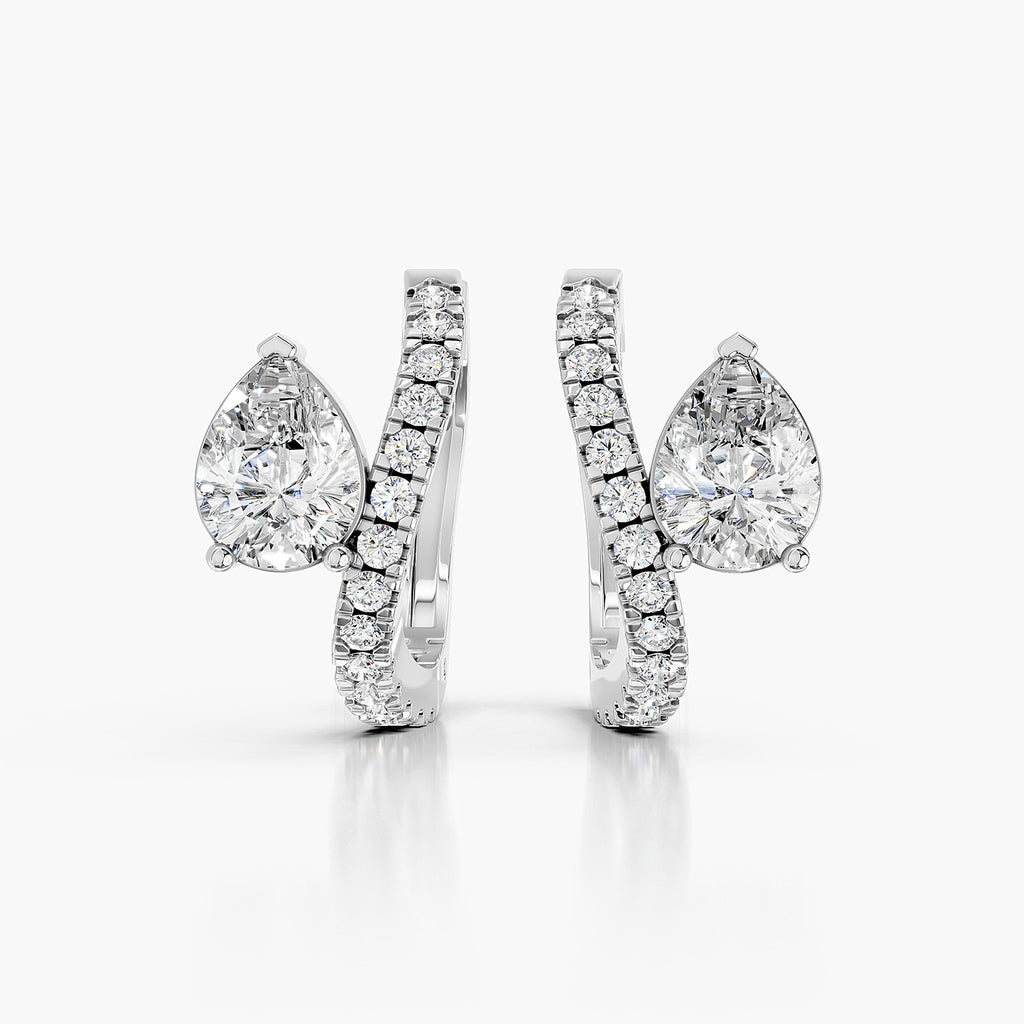 Pear Cut Lab-Grown Diamond Halo Hoop Earrings