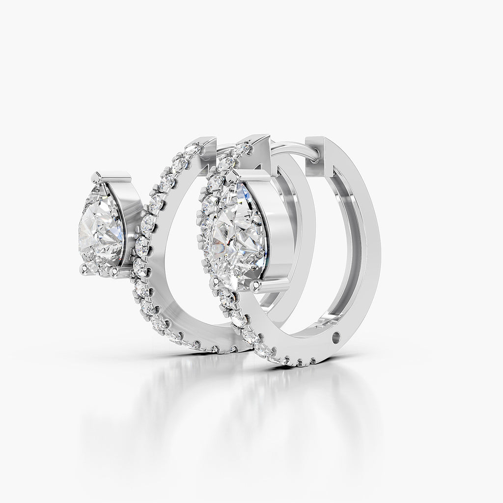 Pear Cut Lab-Grown Diamond Halo Hoop Earrings