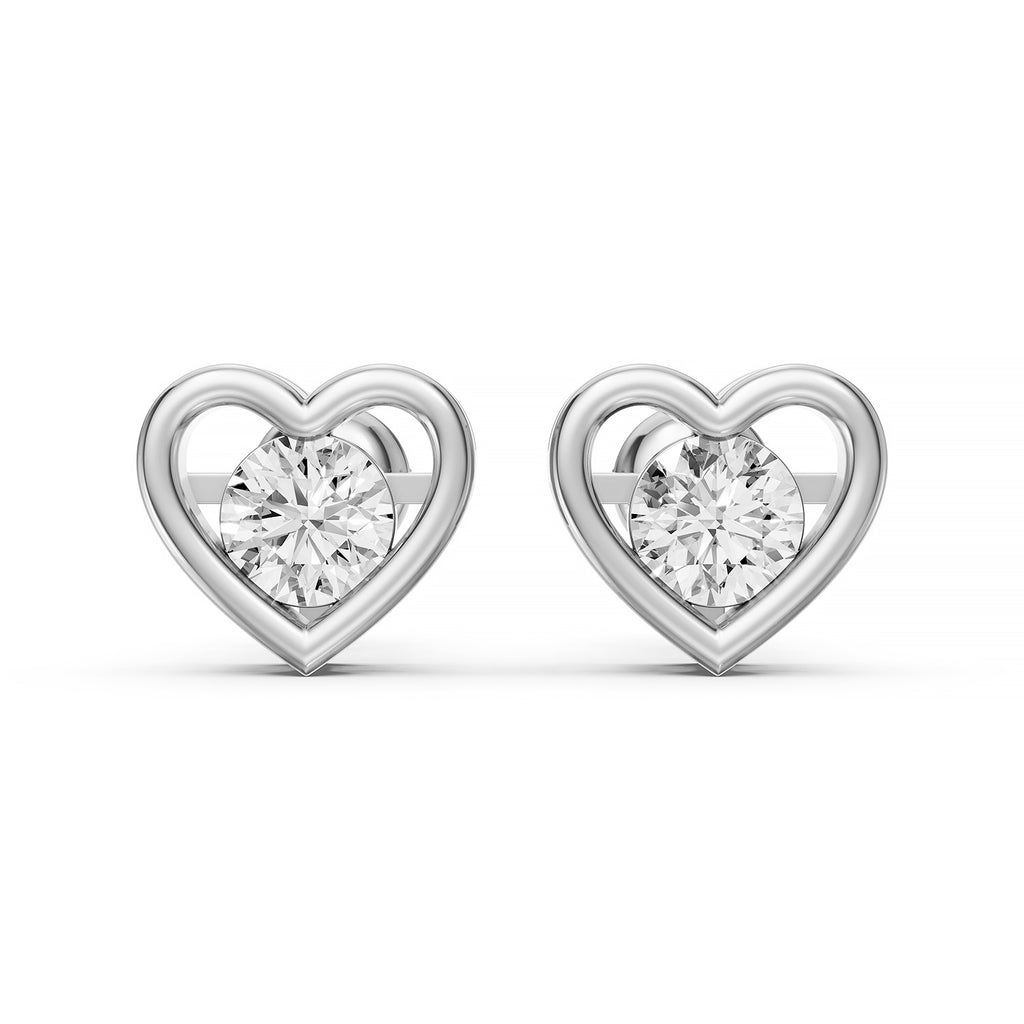 Heart Frame Round Lab-Grown Diamond Stud Earrings