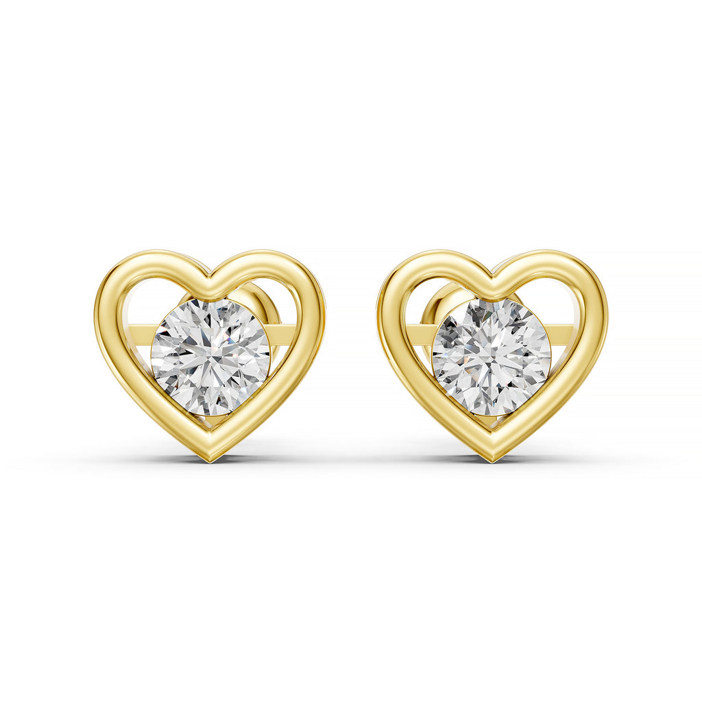 Heart Frame Round Lab-Grown Diamond Stud Earrings