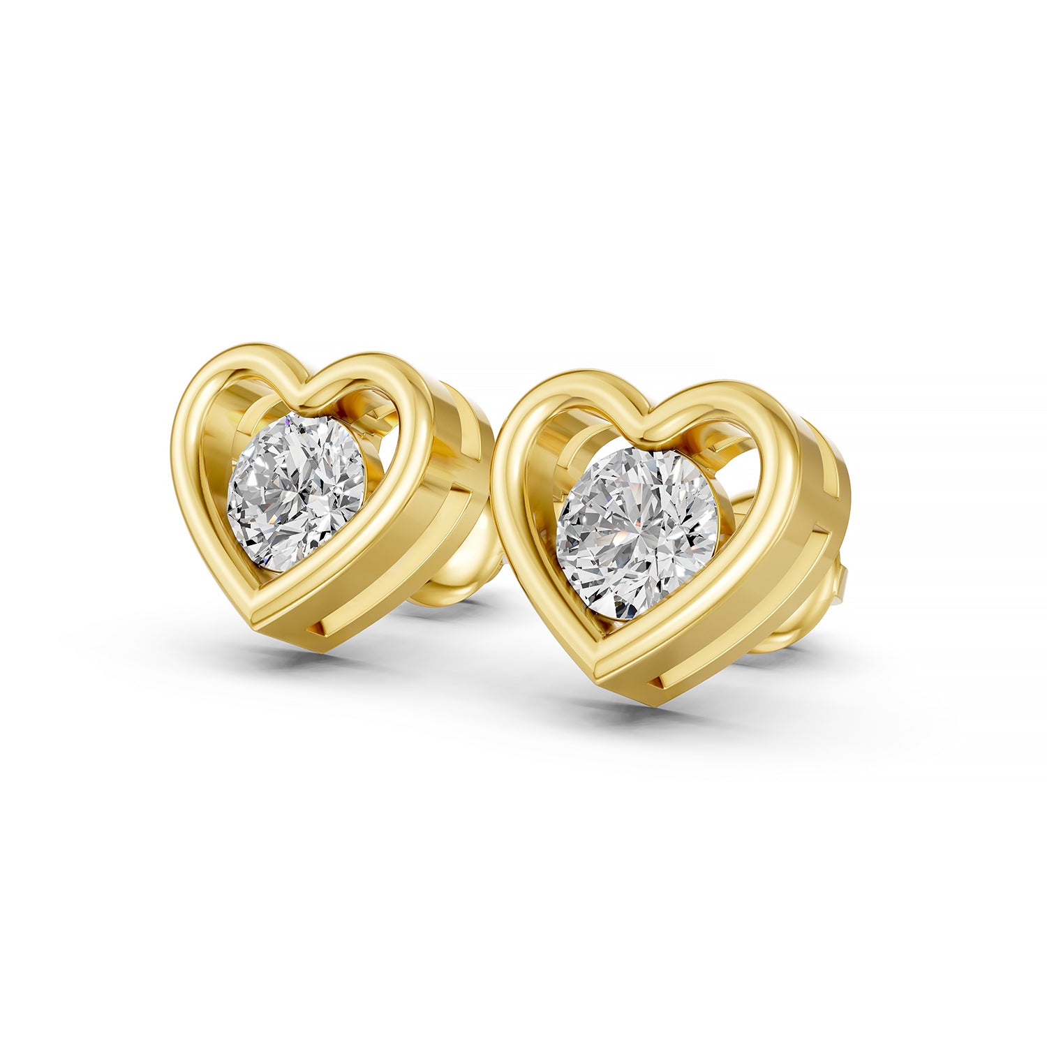 Heart Frame Round Lab-Grown Diamond Stud Earrings