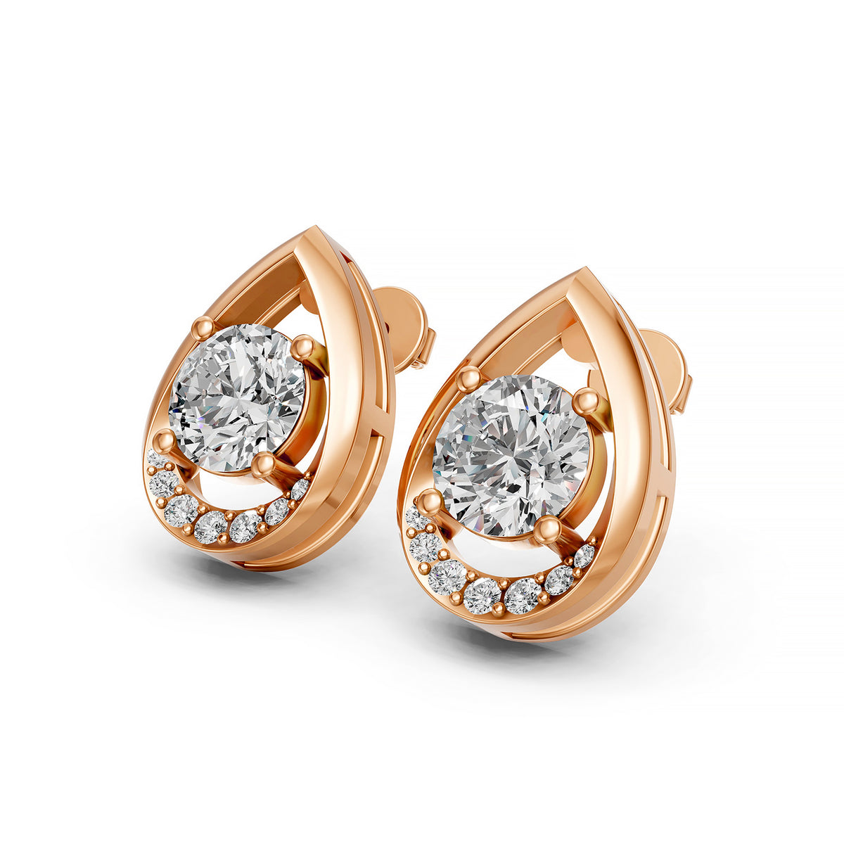 Teardrop Halo Lab-Grown Diamond Stud Earrings