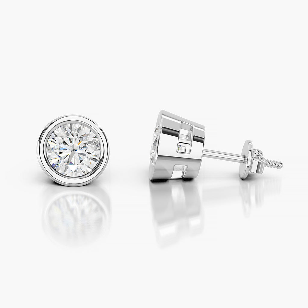 Round Bezel Set Lab-Grown Diamond Stud Earrings