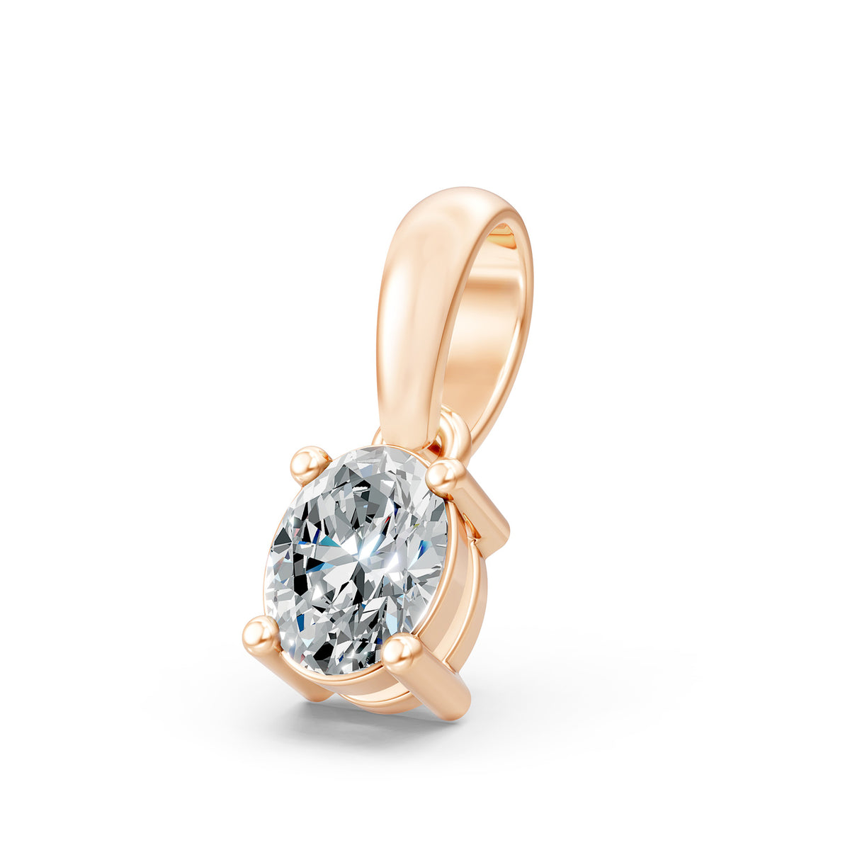 14KT Gold Oval-Cut Diamond Solitaire Pendant