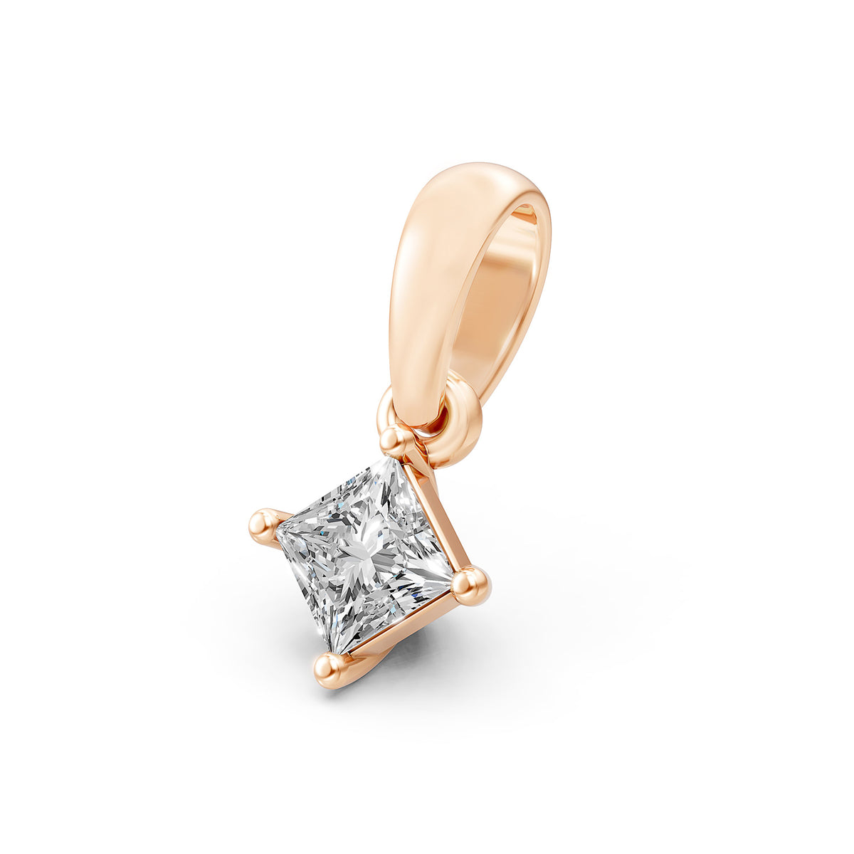14KT Gold Princess-Cut Diamond Solitaire Pendant