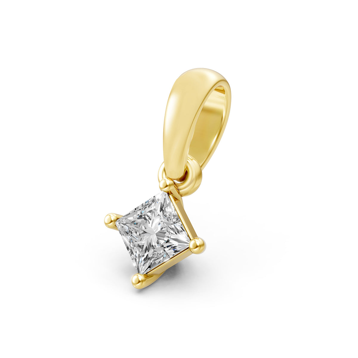 14KT Gold Princess-Cut Diamond Solitaire Pendant