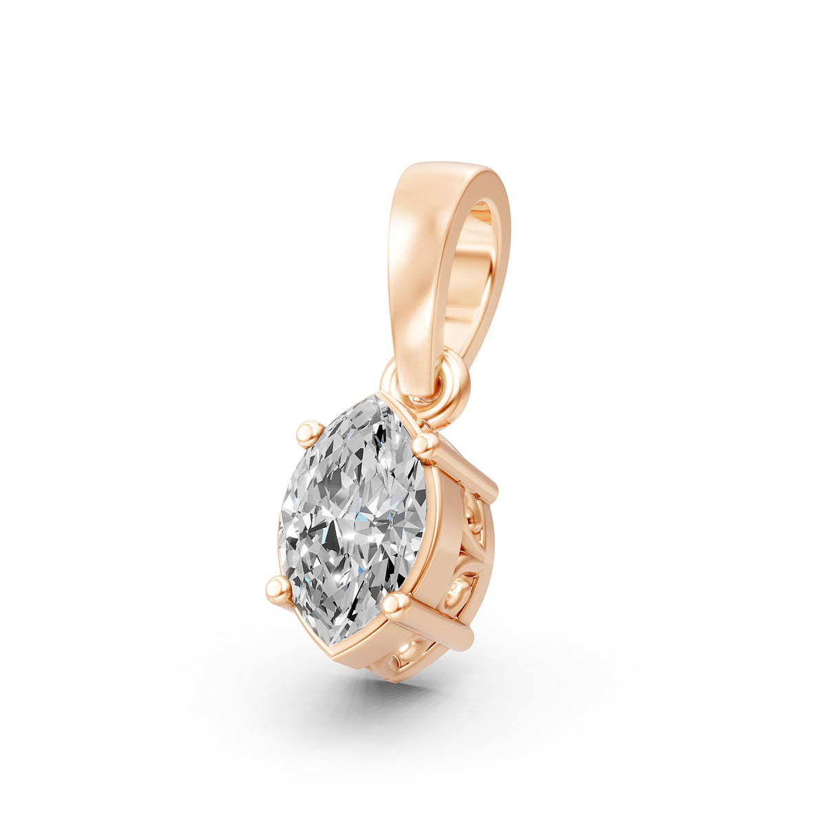14KT Gold Marquise-Cut Diamond Solitaire Pendant