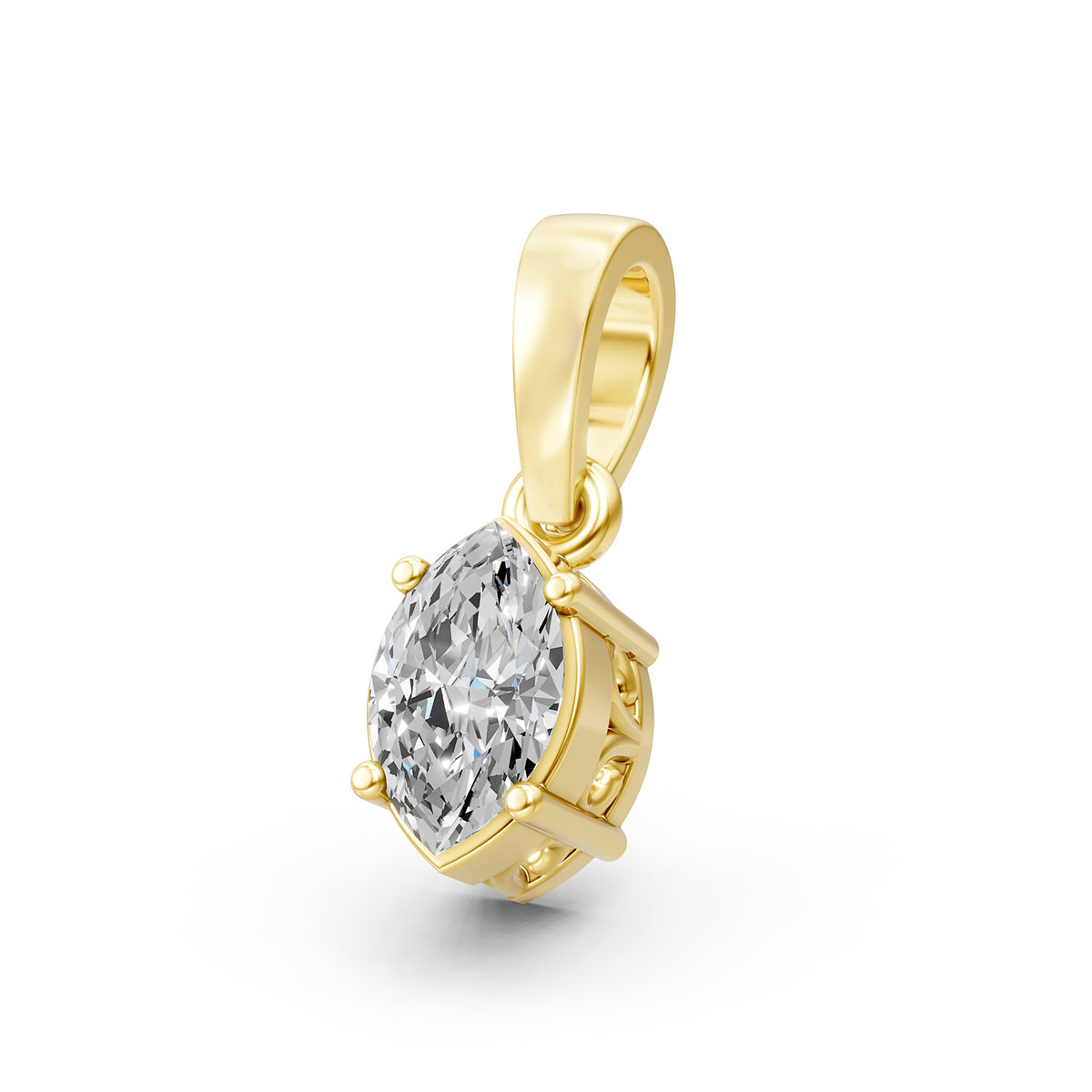 14KT Gold Marquise-Cut Diamond Solitaire Pendant