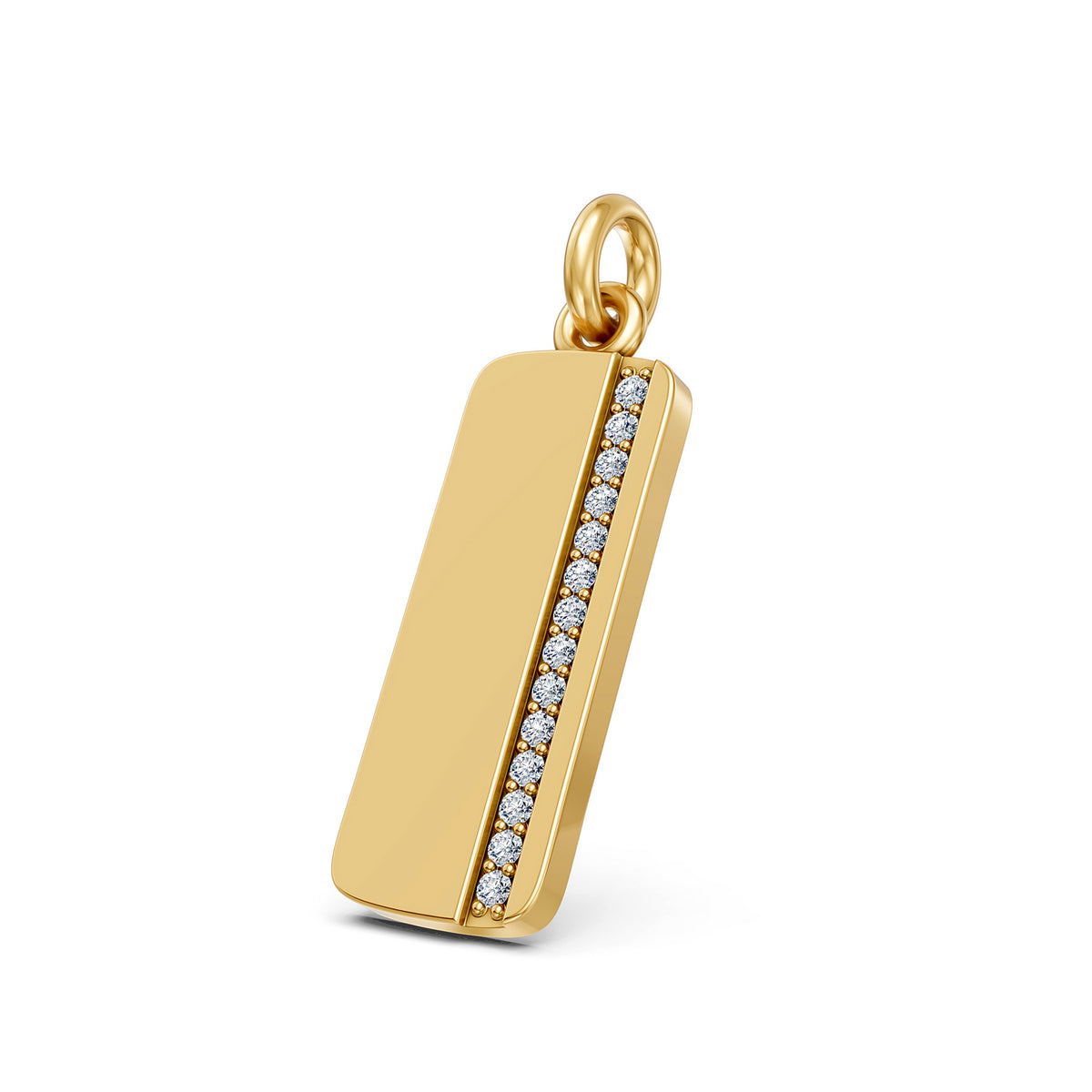 14KT Gold Diamond Bar Pendant – Round Diamond Accent Design