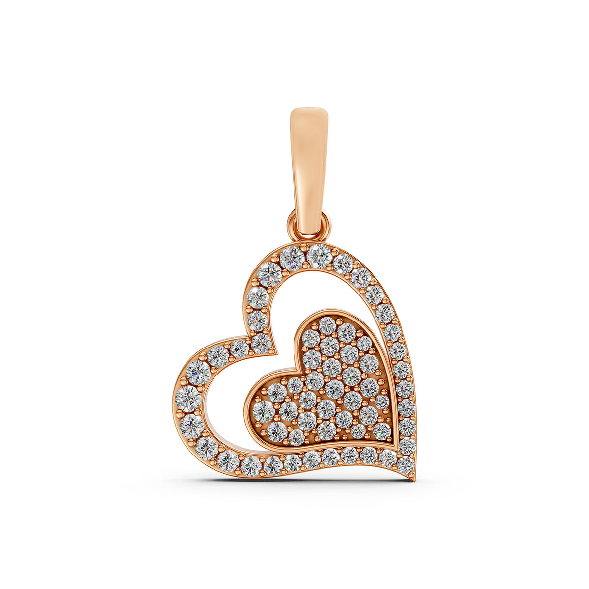 14KT Gold Double Heart Diamond Pendant