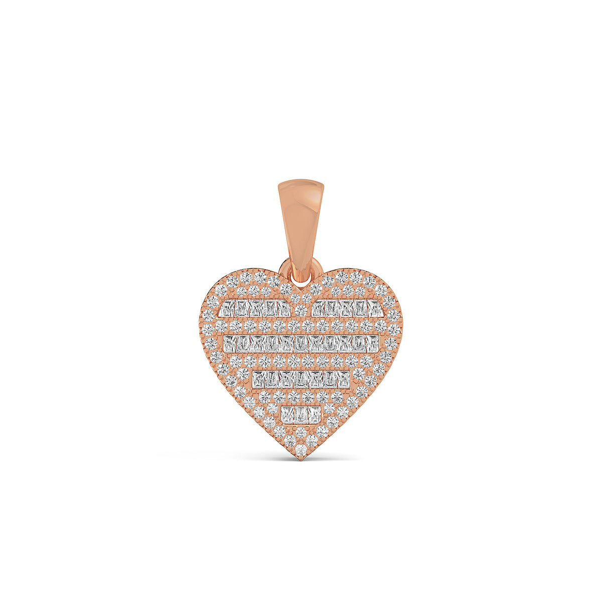 14KT Gold Baguette and Round Diamond Heart Pendant