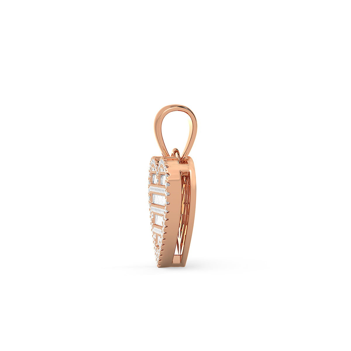 14KT Gold Baguette and Round Diamond Heart Pendant