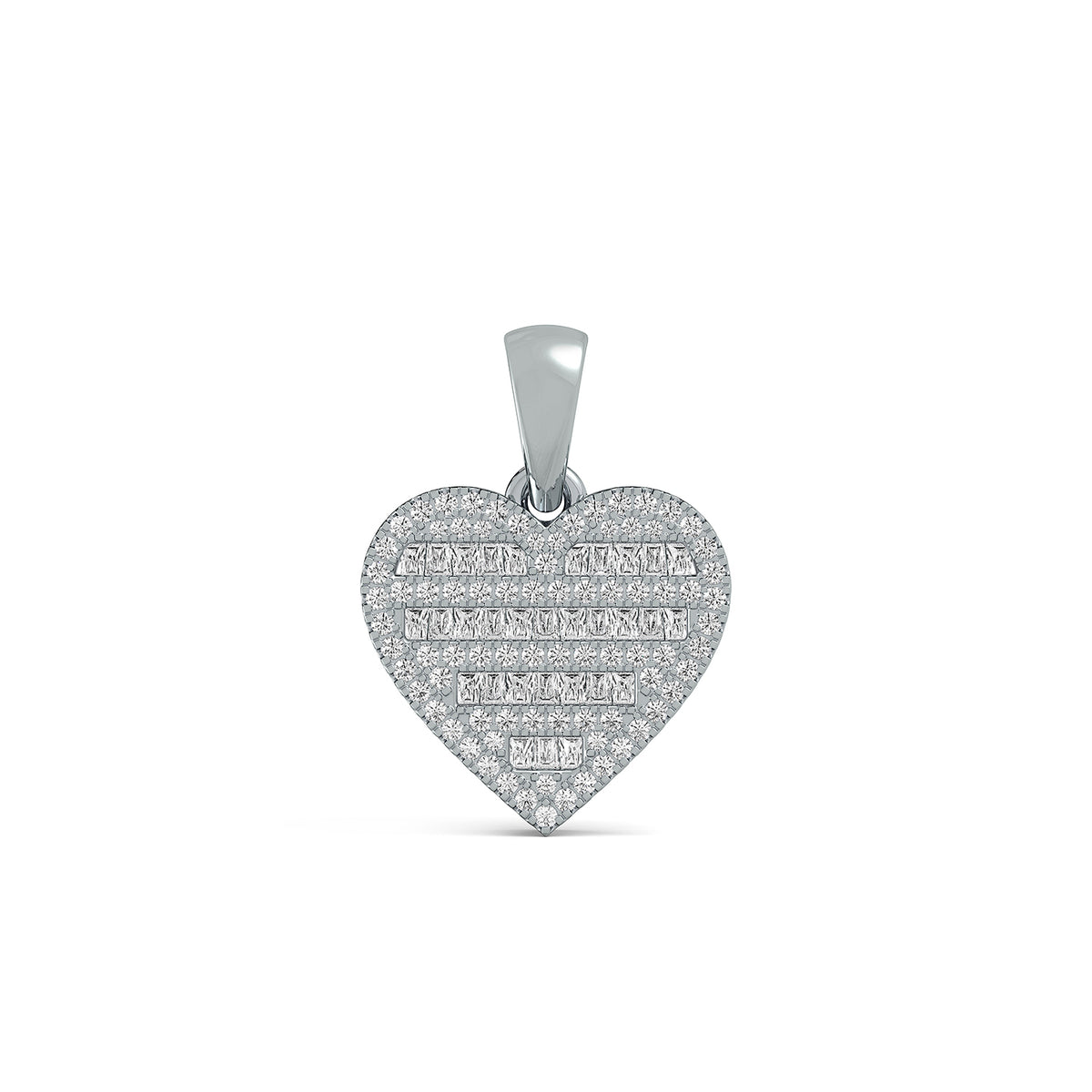 14KT Gold Baguette and Round Diamond Heart Pendant