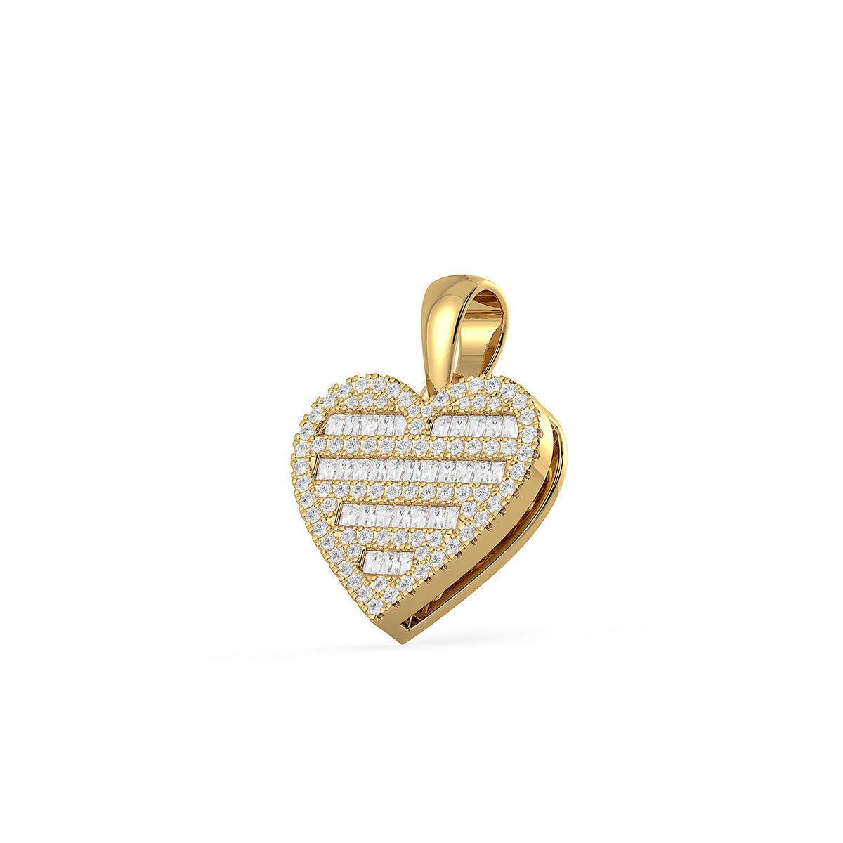 14KT Gold Baguette and Round Diamond Heart Pendant
