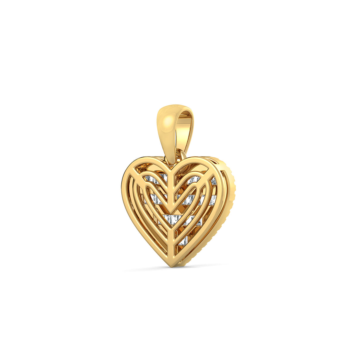14KT Gold Baguette and Round Diamond Heart Pendant
