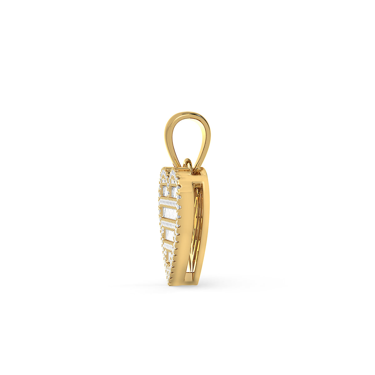 14KT Gold Baguette and Round Diamond Heart Pendant