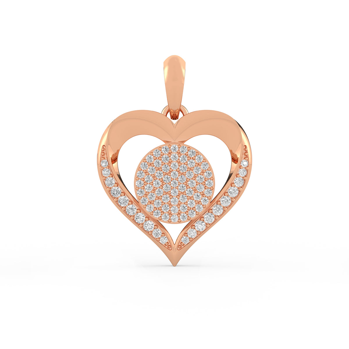 14K Gold Diamond Heart Pendant, Pavé Diamond Heart pendant
