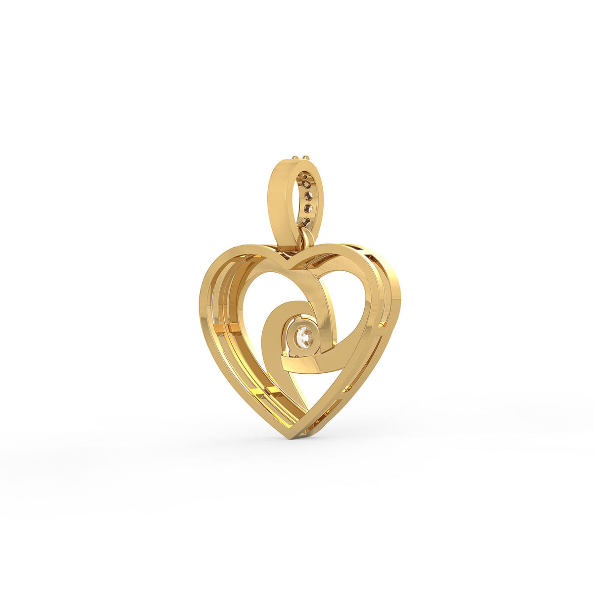 14K Gold Interlocking Heart Diamond Pendant