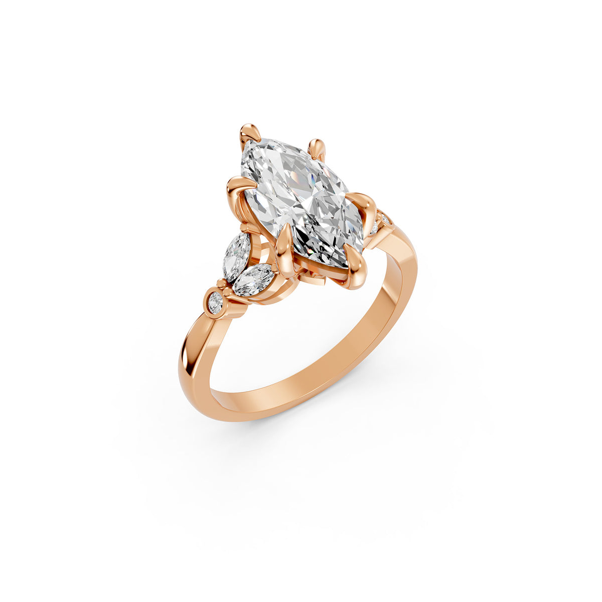 Marquise Cut Lab-Grown Diamond Floral Accent Ring
