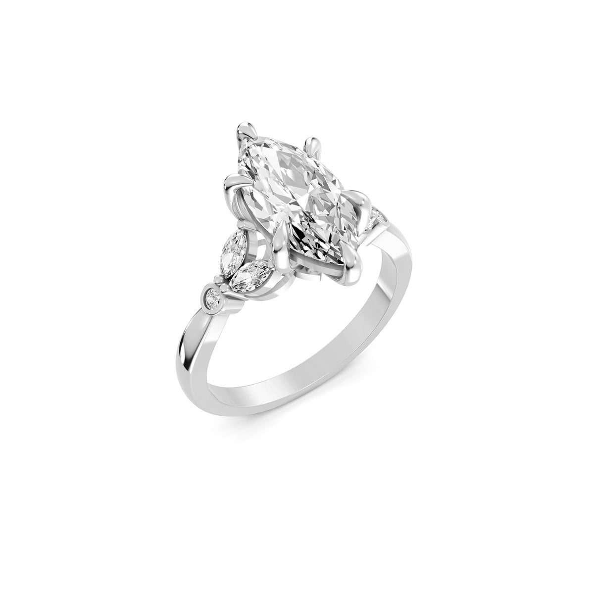 Marquise Cut Lab-Grown Diamond Floral Accent Ring