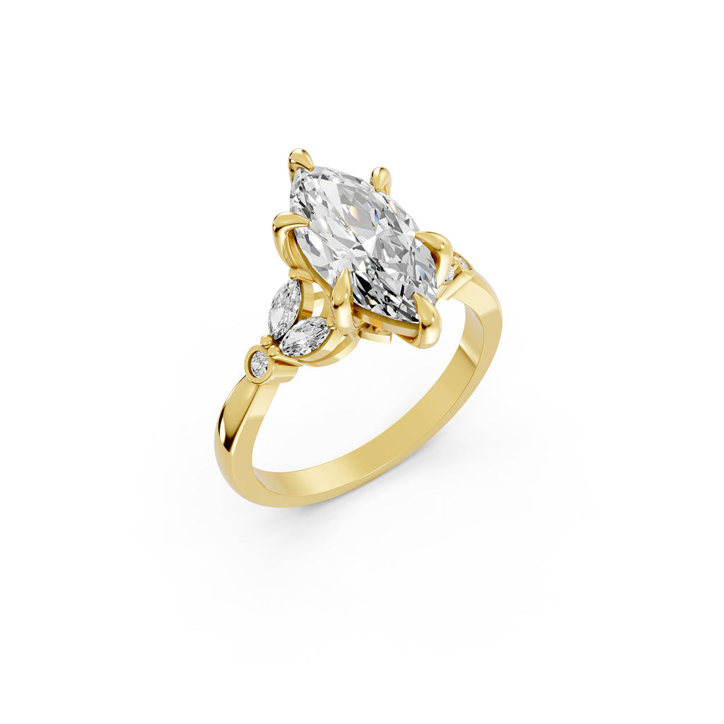 Marquise Cut Lab-Grown Diamond Floral Accent Ring