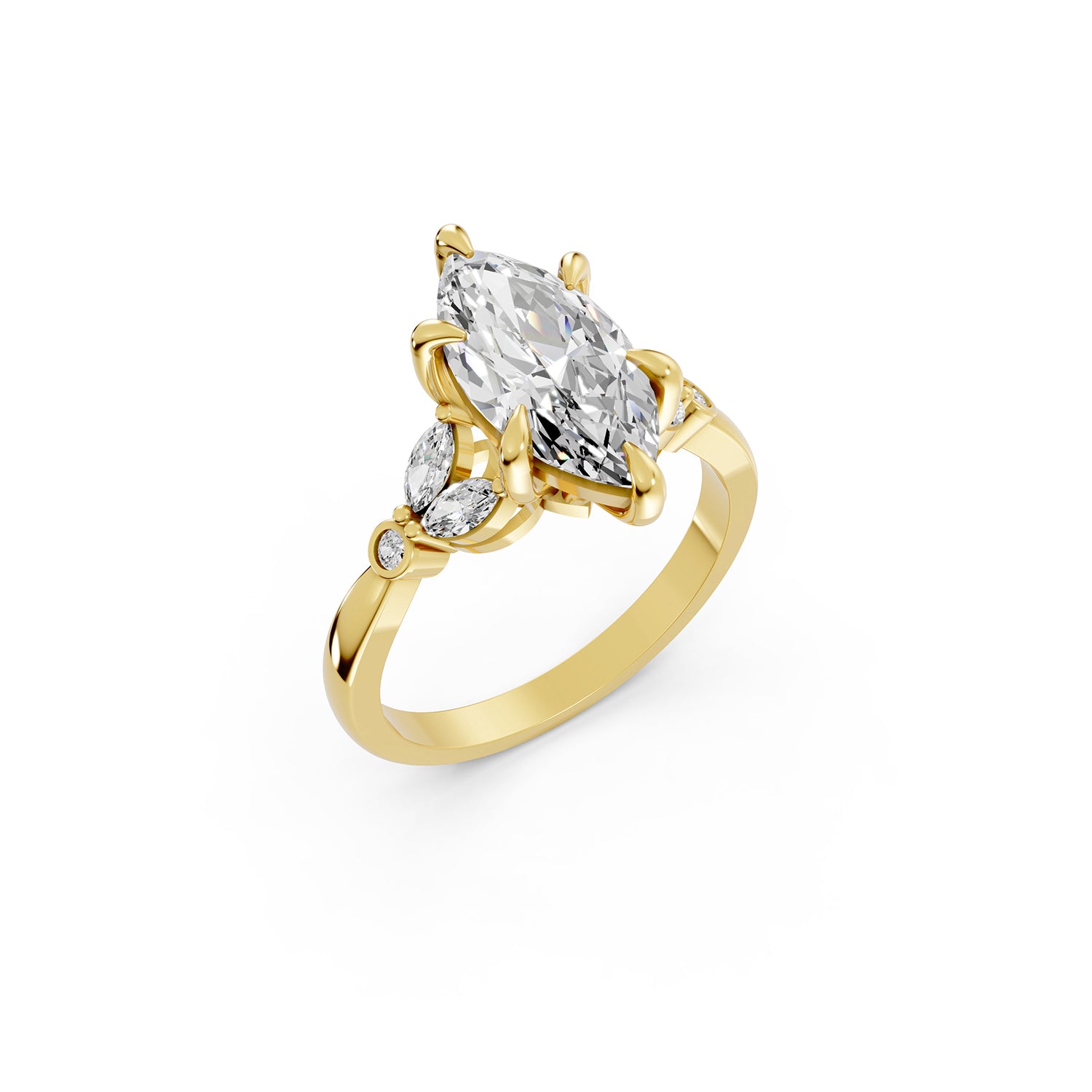 Marquise Cut Lab-Grown Diamond Floral Accent Ring