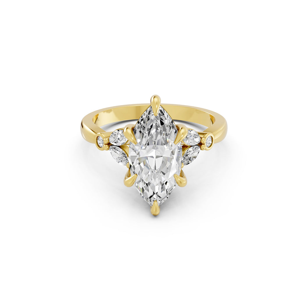 Marquise Cut Lab-Grown Diamond Floral Accent Ring