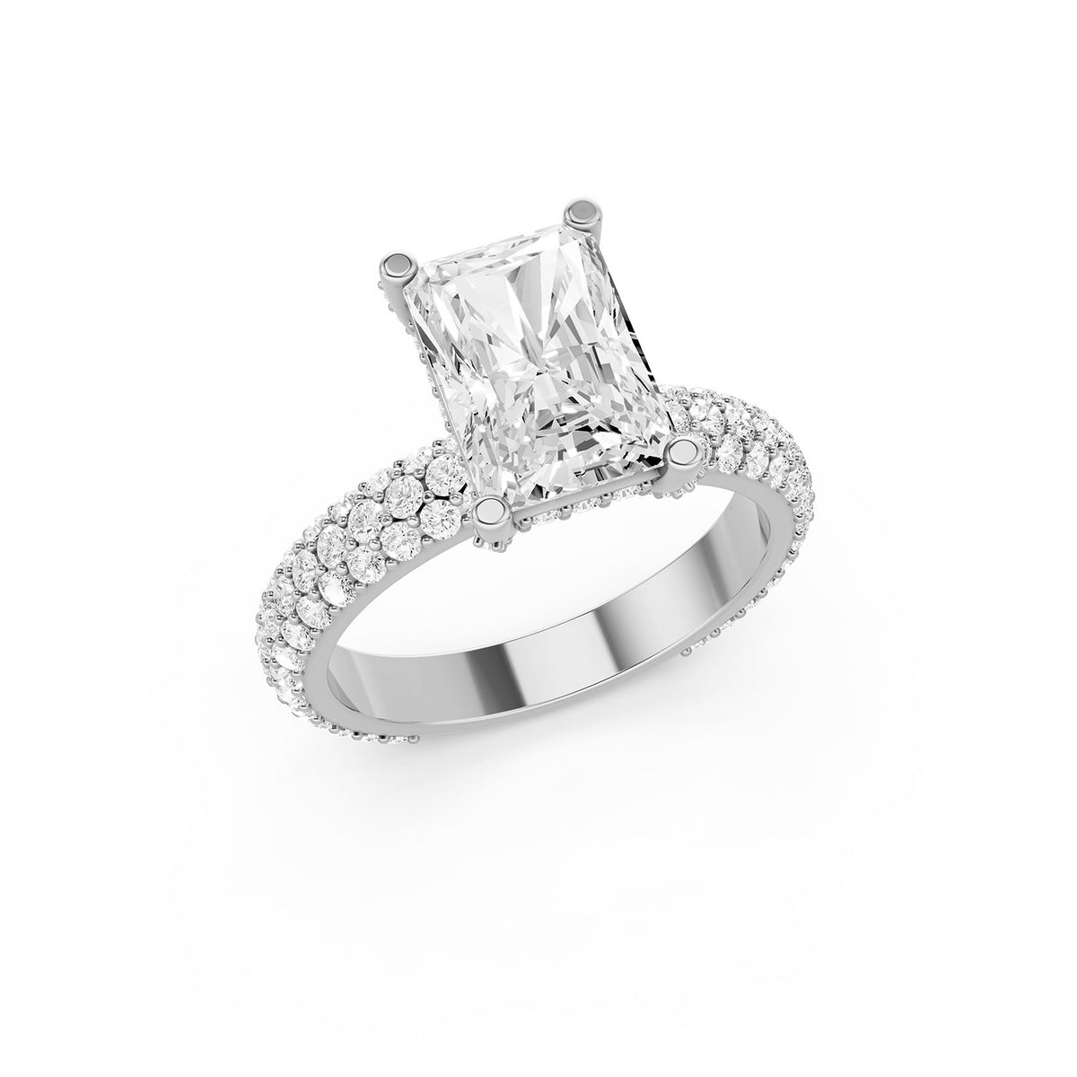 Emerald Cut Lab-Grown Diamond Hidden Halo Engagement Ring
