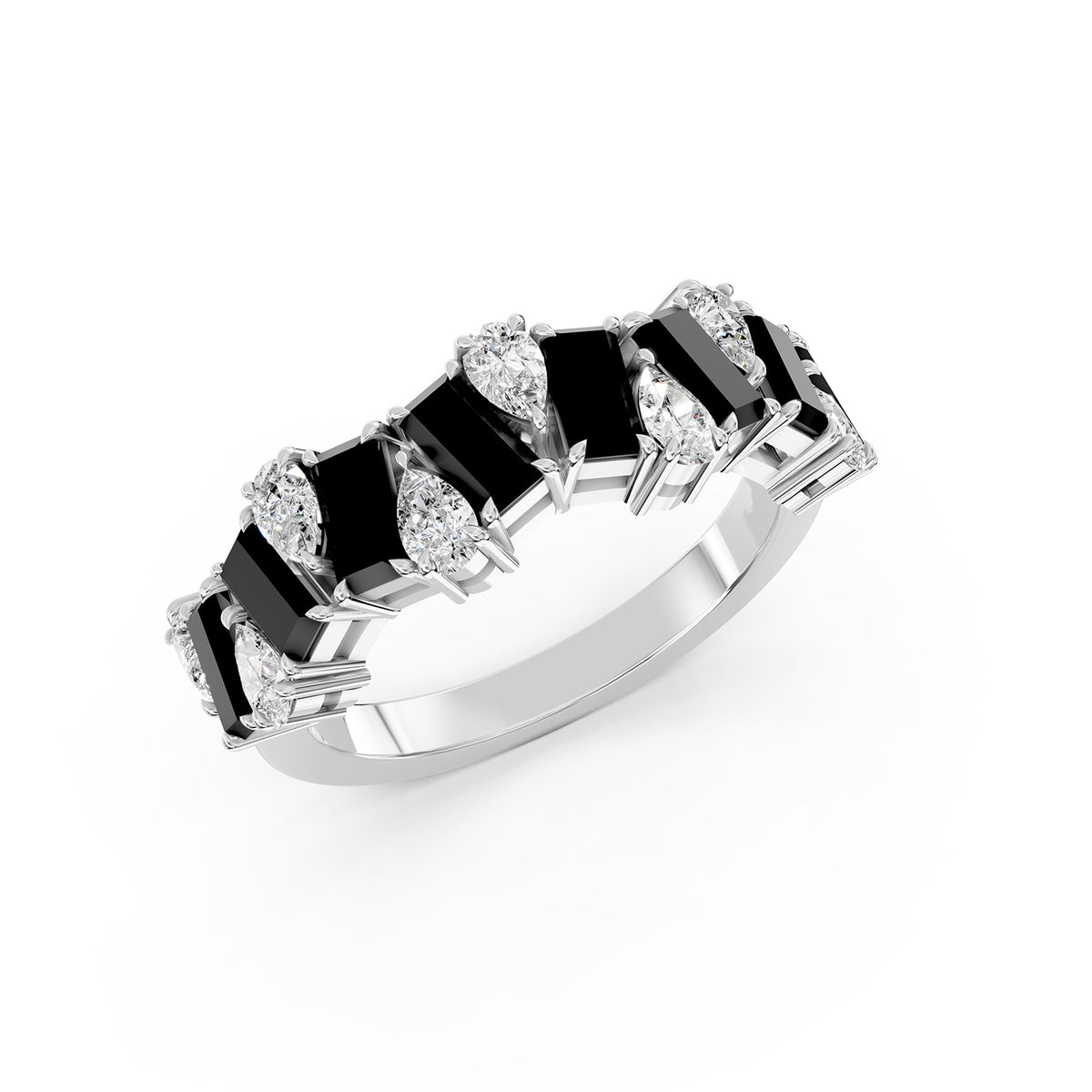 Black Emerald Cut &amp; Pear Shape Lab-Grown Diamond Band Ring