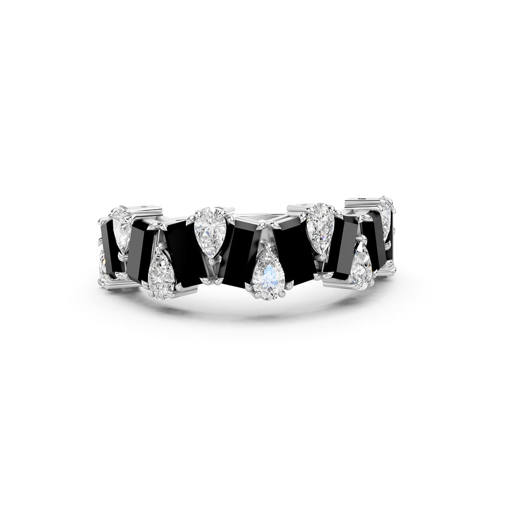 Black Emerald Cut &amp; Pear Shape Lab-Grown Diamond Band Ring