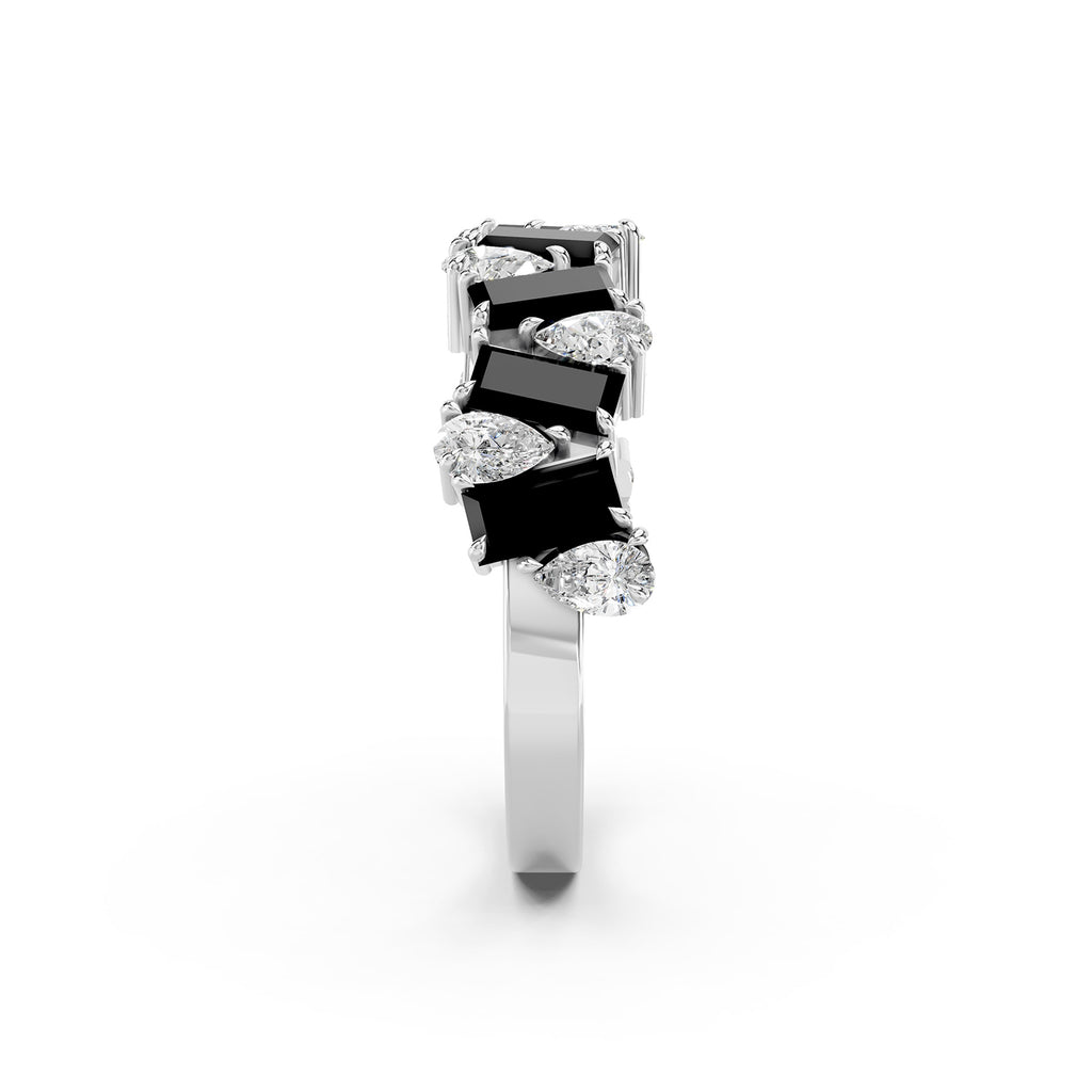 Black Emerald Cut &amp; Pear Shape Lab-Grown Diamond Band Ring