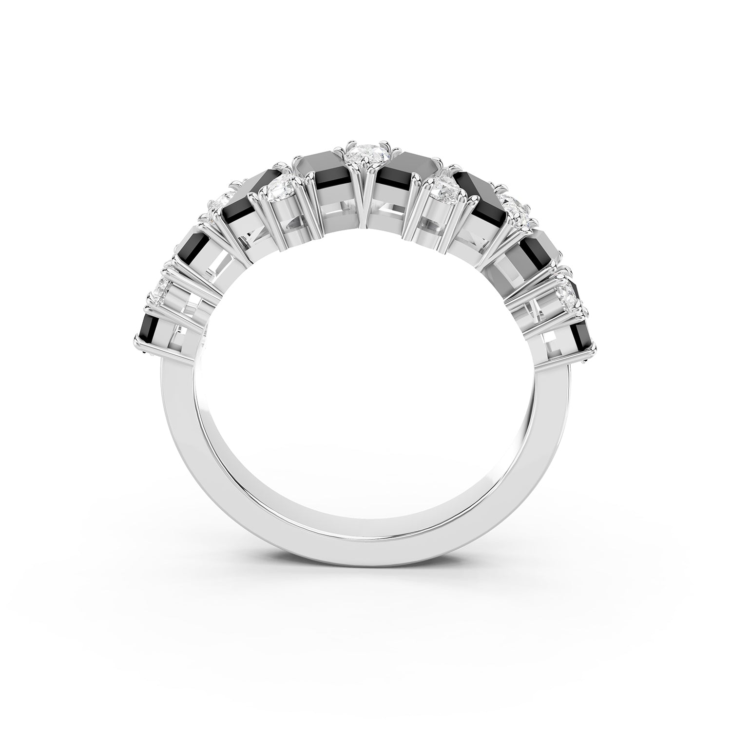 Black Emerald Cut &amp; Pear Shape Lab-Grown Diamond Band Ring