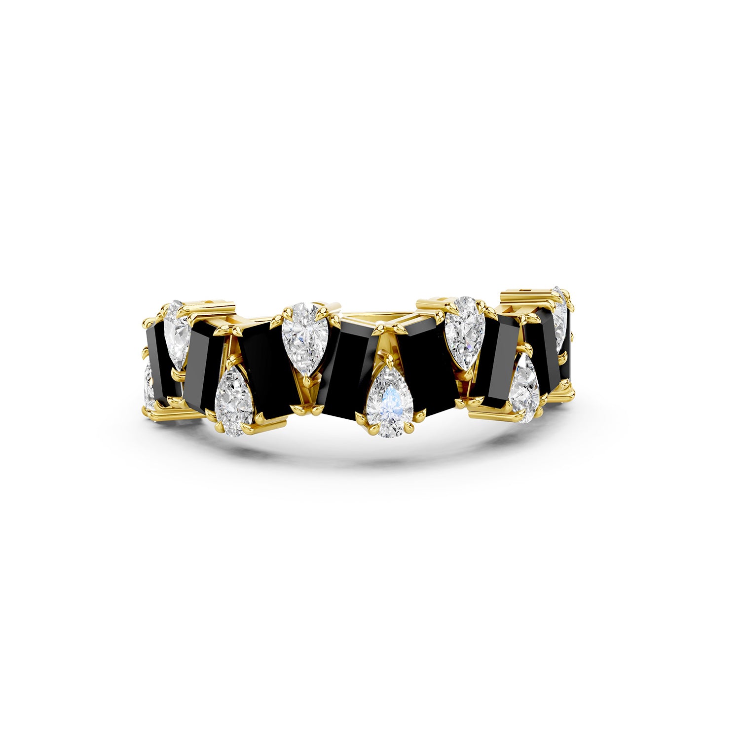 Black Emerald Cut &amp; Pear Shape Lab-Grown Diamond Band Ring