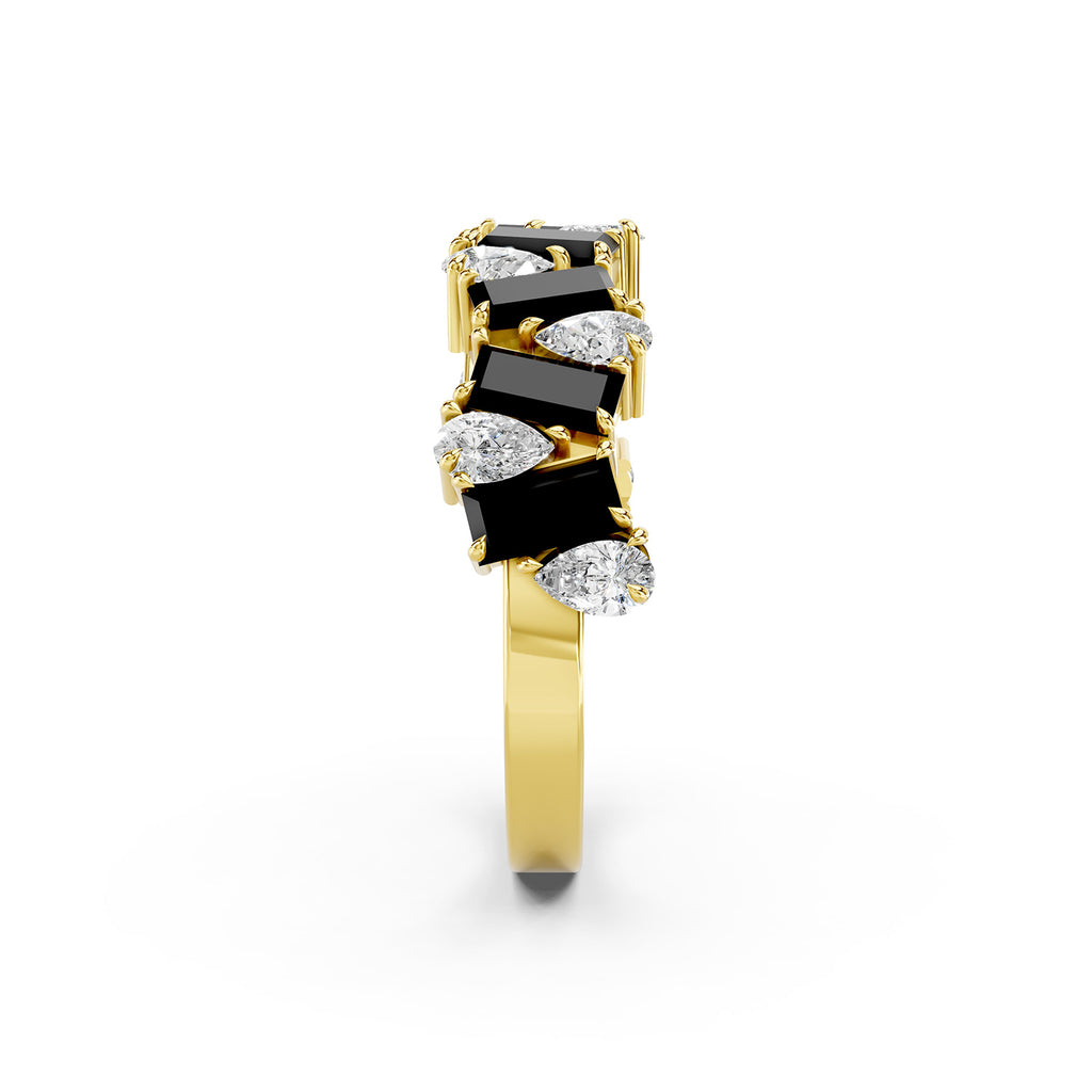 Black Emerald Cut &amp; Pear Shape Lab-Grown Diamond Band Ring