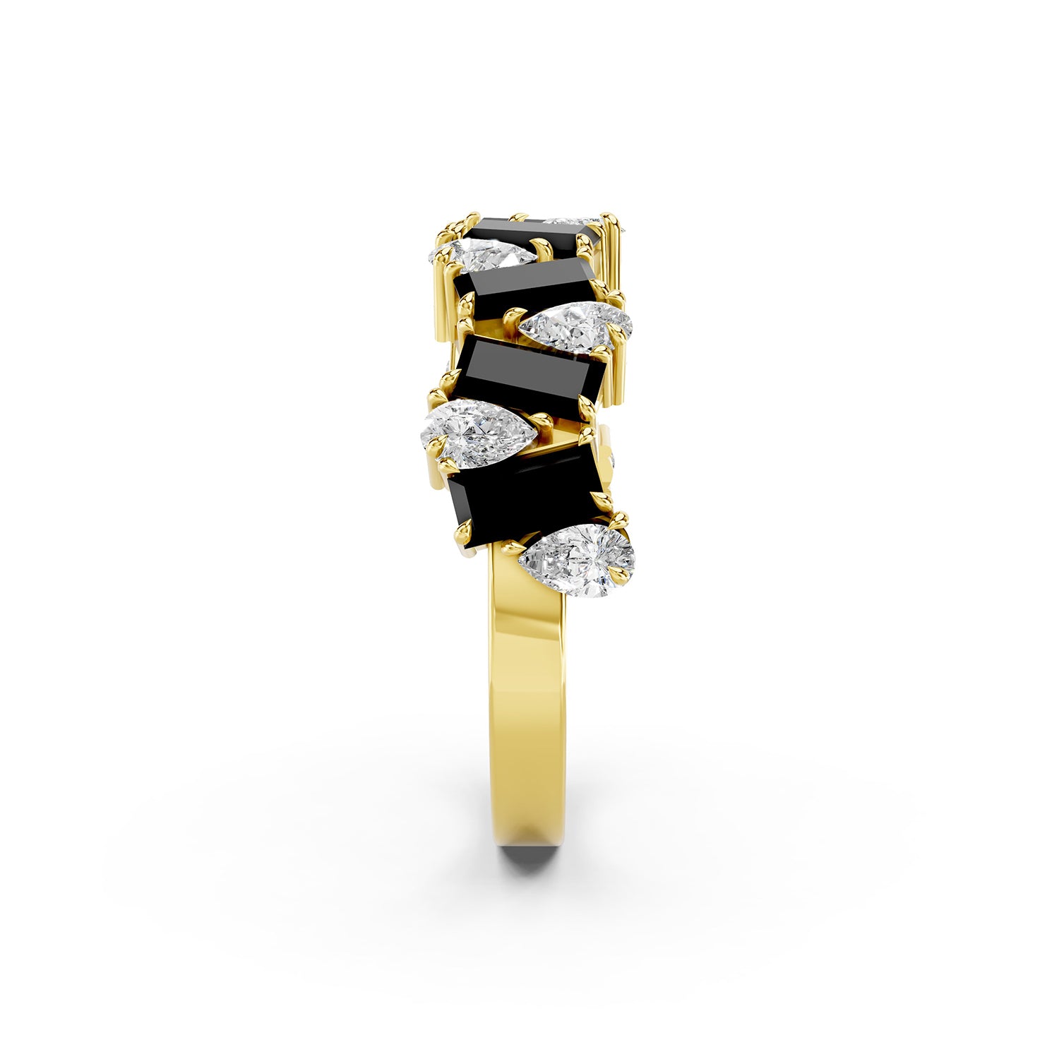 Black Emerald Cut &amp; Pear Shape Lab-Grown Diamond Band Ring