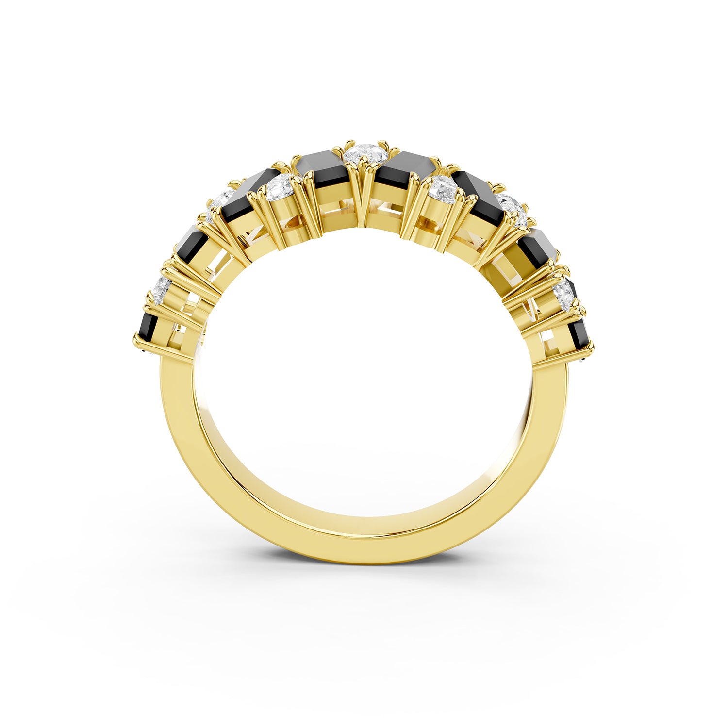 Black Emerald Cut &amp; Pear Shape Lab-Grown Diamond Band Ring
