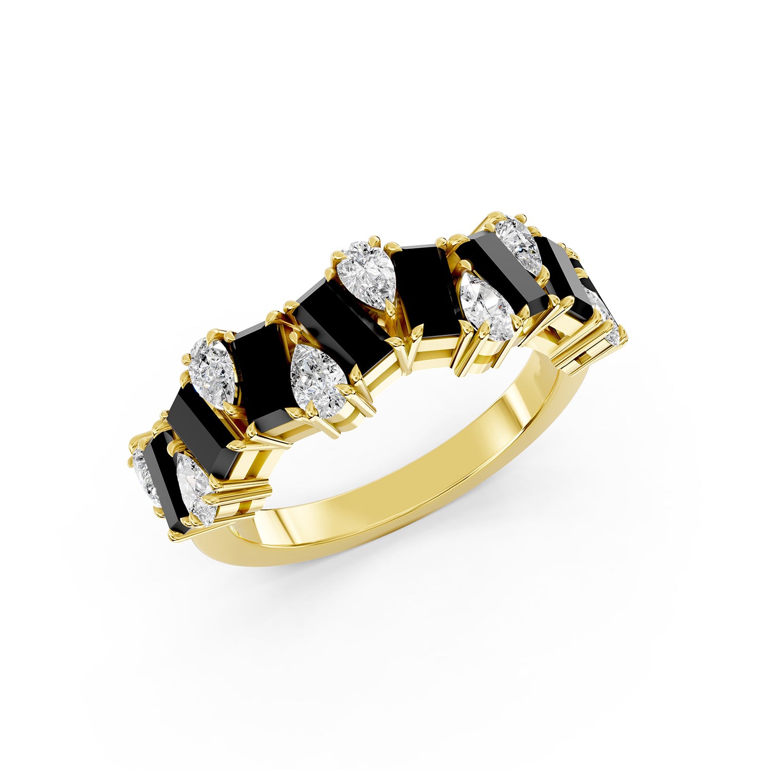 Black Emerald Cut &amp; Pear Shape Lab-Grown Diamond Band Ring