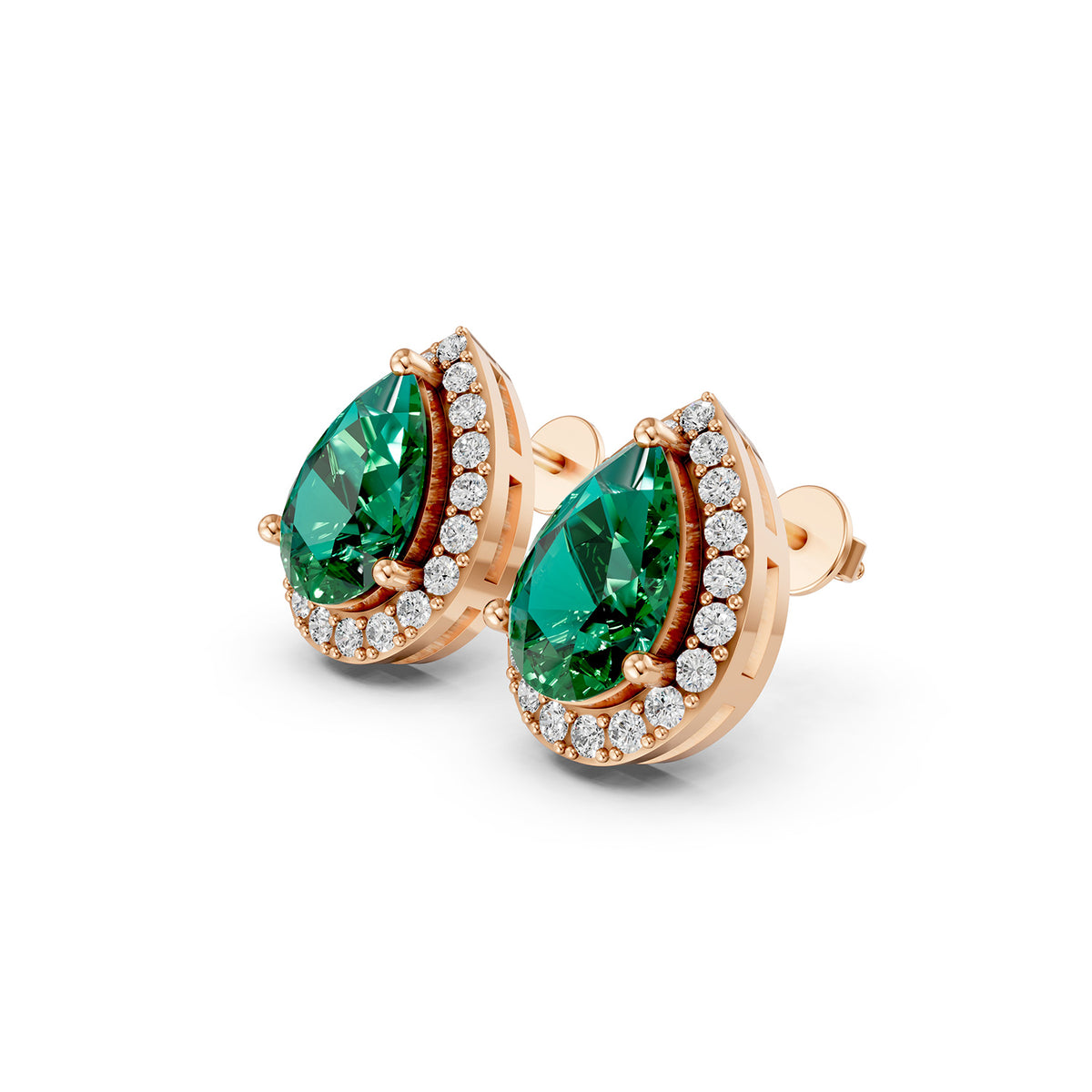 Pear Cut Green Gemstone & Lab-Grown Diamond Halo Stud