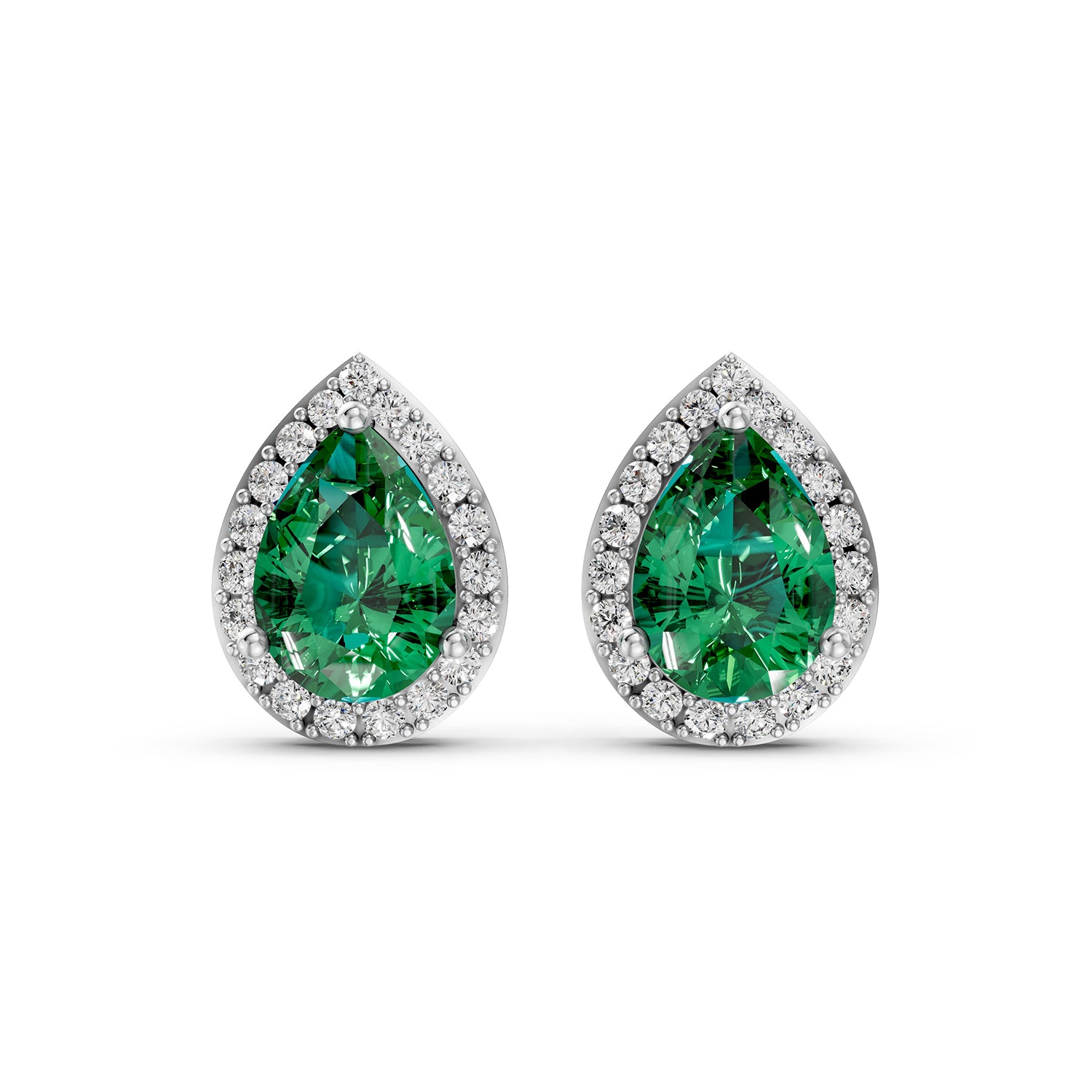 Pear Cut Green Gemstone & Lab-Grown Diamond Halo Stud