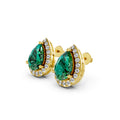 Pear Cut Green Gemstone & Lab-Grown Diamond Halo Stud